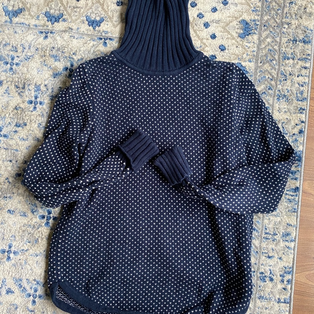 L.L. Bean Navy and White Turtleneck Knit Sweater